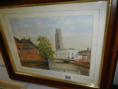 A framed and glazed watercolour of Boston, signed Richard Tyler,