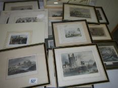 12 framed and glazed antique engravings and 3 unframed