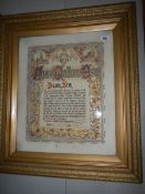 A framed and glazed illustrated church letter,