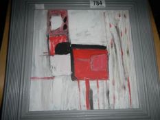 A red and black abstract oil on board 'Small Harbour No,4, Portloe',