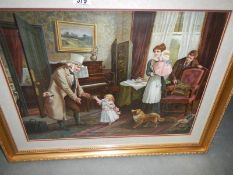 A framed and glazed parlour scene entitles 'Welcome Visitor',