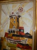 A Cubist abstract oil on board of Lincolnshire windmill scene by Skegness artist Eric Blood