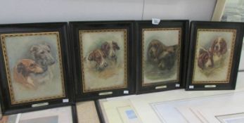 4 Norah Drummond prints on canvas of hunting dogs