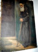 An old oil on canvas full length portrait of a Jewish Rabbi signed S Adler,