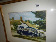 A framed and glazed print 'Cornish Royal Blue Coach',