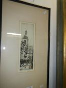 A framed and glazed original etching 'Rouen', signed Percy J Westwood,