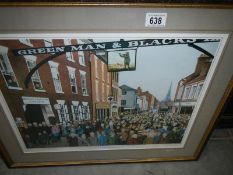 A framed and glazed print entitled 'Ashbourne Royal Shrove Tide Football Game, 1987' signed S Avery,