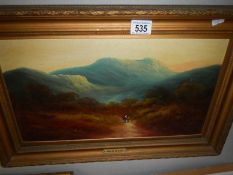 A gilt framed 19th century oil on card entitled 'When the Sun is Low' unsigned (possibly Jennings),