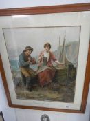 A framed and glazed Victorian print entitles 'Getting Entangles',