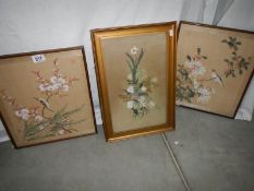 3 Chinese paintings on silk and another signed Mitchell