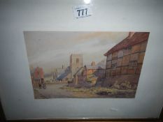 A framed and glazed watercolour village scene signed W R Burrows,