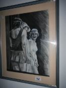 A framed and glazed charcoal drawing signed and dated '94,