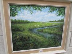 A framed oil on canvas rural scene,