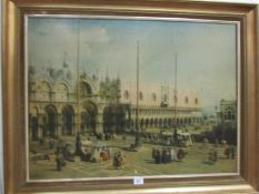 A large gilt framed Venetian scene print,