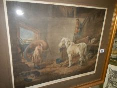 A good print of a barn scene with animals by G Morland and engraved by W Ward,