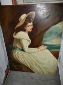 A large unframed portrait of a girl,