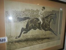 A framed and glazed engraving 'Mighty Ormonde' ridded by Fred Archer, Doncaster, 1886,