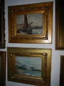 2 framed and glazed watercolours 'Lake Landscape' and 'Ships Mooring',