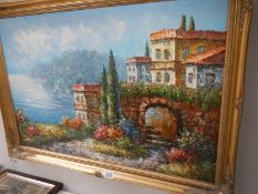 A gilt framed continental oil on canvas,