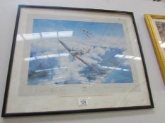 A framed and glazed RAF 1st edition print of Spitfire by Robert Taylor signed Douglas Bader &