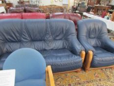 A leather 3 seat sofa and chair