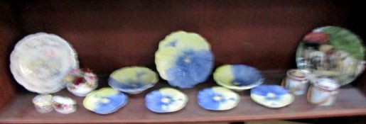 Quantity of pansy plates, oriental pots, Doulton bramley hedge plate etc.