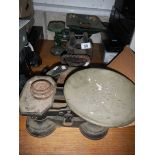 A collection of old scales and weights