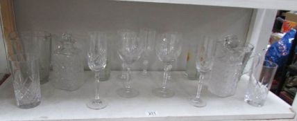 A quantity of glasses and decanters