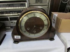A Smith's 8 day Westminster chime mantel clock with pendulum and key