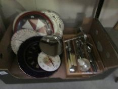A box of miscellaneous including clocks,