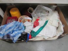 Box of linen and sewing items