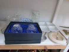 A pair of boxed Rockingham crystal brandy glasses and other glass etc.
