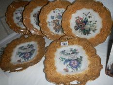4 Victorian hand painted plates and 2 comports