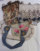 3 vintage beaded and embroidered bags together with 2 decorative vintage collars
