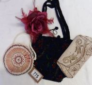 3 vintage beaded evening bags and rose