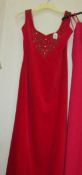 An Elkie, London' slimfit red velvet gown with decorative bodice,