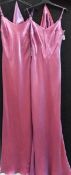 2 'Tiffany Bling' slimfit evening gowns in two tone raspberry, both with shawls,