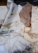 Eight cream circa 1940 - 50's gentleman's scarves with fringes