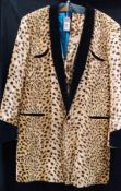 A faux fur leopard print jacket with matching waistcoat and a turquoise waistcoat