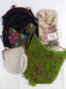 3 vintage beaded evening bags and an embroidered spectacles case