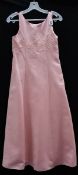 A long pink bridesmaid/prom/party dress with bead embroidery and net underlay,