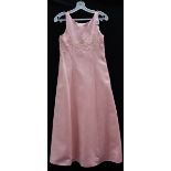 A long pink bridesmaid/prom/party dress with bead embroidery and net underlay,