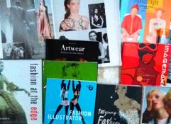 A box of contemporary fashion design and fashion illustration books