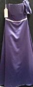 A purple 'Forever Yours' slim fit evening gown with boned bodice and lilac trim,