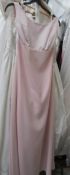 A pale pink 'Alfred Angelo' empire line full length evening dress, polyester with acetate lining,