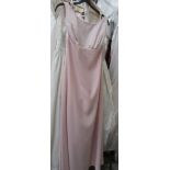 A pale pink 'Alfred Angelo' empire line full length evening dress, polyester with acetate lining,