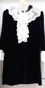 A Charmont model velvet and lace trimmed dress,