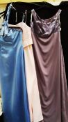 3 long evening gowns of various colours and styles,