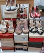 22 pairs of women's footwear in various styles and sizes