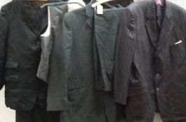 A mixed collection of 2 suits, waistcoat, man's jacket,